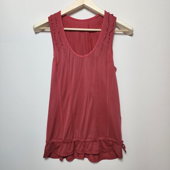 lululemon athletica Tops - Lululemon Red Orange Drawstring Hem Stretchy Pullover Tank Top Sleeveless Size 6